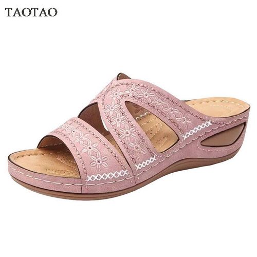 Chaussures Semelles Compensées Pour Femmes, Pantoufles Décontractées Pour Dames, Diapositives De Plage Confortables, Sandales Solides La Mode, Grande