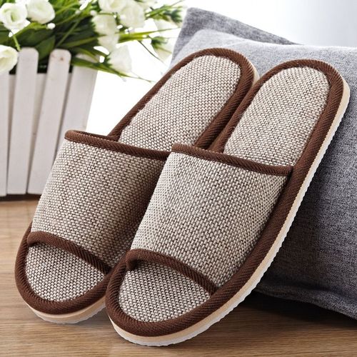 Pantoufles De Maison En Lin Naturel, Chaussures D'intérieur, Pantoufles De Sueur Silencieuse Pour Femmes, Sandales
