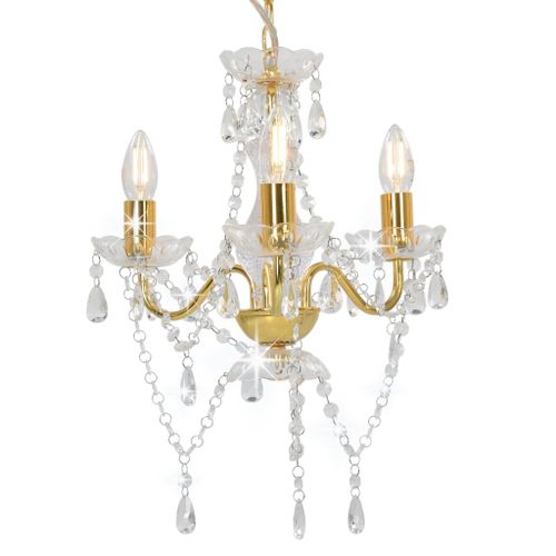 Vidaxl Lustre Avec Perles Doré Rond 3 X E14
