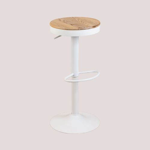 Tabouret Haut Réglable En Acier Et Bois D'orme Bardder Blanc
