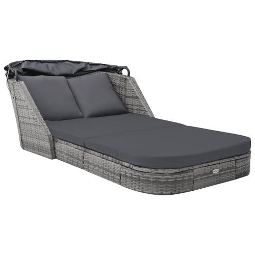 Chaise Longue Avec Auvent Résine Tressée Anthracite