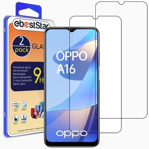 Ebeststar - [Pack X2] Verre Trempé Pour Oppo A16, A16s Nfc Film Vitre Protection Ecran Anti-Rayure, Pose Sans Bulles [Dimensions Precises Smartphone : 163.8 X 75.6 X 8.4 Mm, Écran 6.5'']