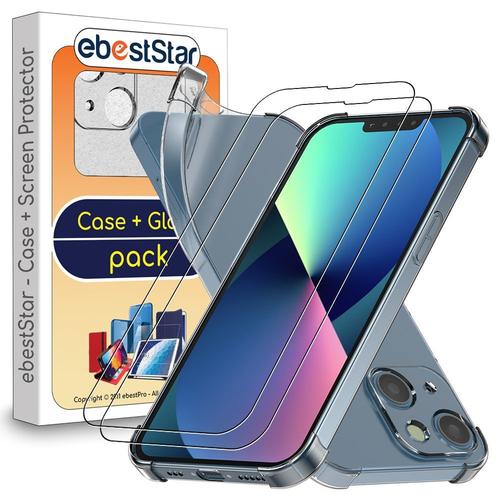 Ebeststar - Coque + X2 Films Verre Trempé Iphone 13 Mini Etui Housse Silicone Slim Coins Rebords Renforcés, Antichoc, Transparent [Dimensions Precises Smartphone : 131.5 X 64.2 X 7.65 Mm, Écran 5.4''] [Nb: Lire Description]