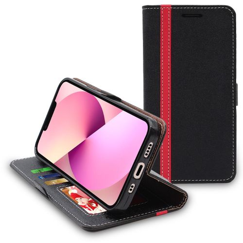 Ebeststar - Coque Pour Iphone 13 Mini Etui Housse Portefeuille Pu Cuir Porte-Cartes, Noir / Rouge [Dimensions Precises Smartphone : 131.5 X 64.2 X 7.65 Mm, Écran 5.4'']