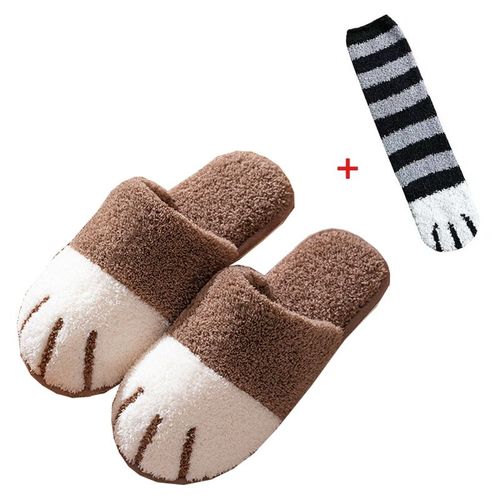 Chaussure D'hiver D'intérieur En Coton Pour Femmes, Mignon Dessin Animé Patte De Chat Hommes Femmes Amoureux Diapositives De Fourrure Plus Velours Chaud Fond Doux Pantoufles Pour Femmes