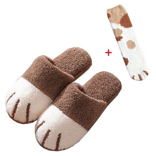 Chaussure D'hiver D'intérieur En Coton Pour Femmes, Mignon Dessin Animé Patte De Chat Hommes Femmes Amoureux Diapositives De Fourrure Plus Velours Chaud Fond Doux Pantoufles Pour Femmes