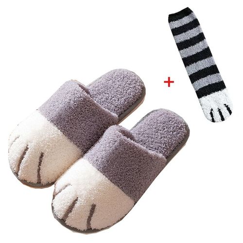 Chaussure D'hiver D'intérieur En Coton Pour Femmes, Mignon Dessin Animé Patte De Chat Hommes Femmes Amoureux Diapositives De Fourrure Plus Velours Chaud Fond Doux Pantoufles Pour Femmes