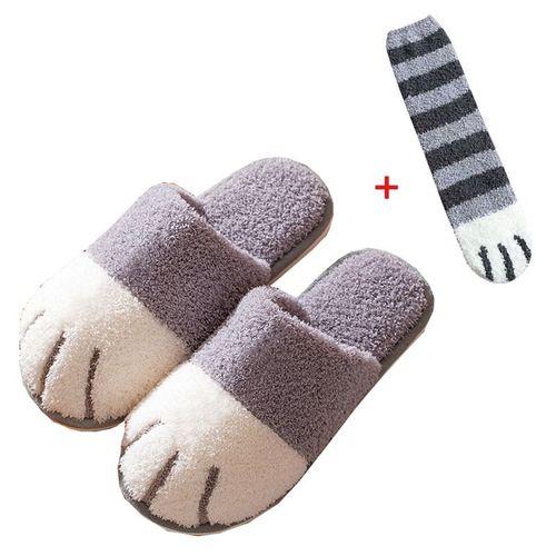 Chaussure D'hiver D'intérieur En Coton Pour Femmes, Mignon Dessin Animé Patte De Chat Hommes Femmes Amoureux Diapositives De Fourrure Plus Velours Chaud Fond Doux Pantoufles Pour Femmes