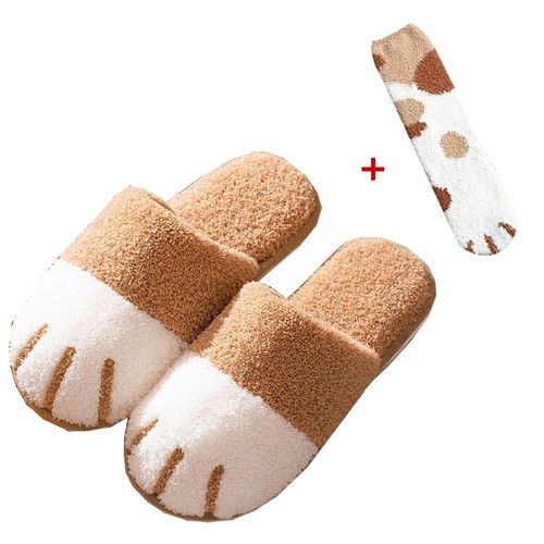 Chaussure D'hiver D'intérieur En Coton Pour Femmes, Mignon Dessin Animé Patte De Chat Hommes Femmes Amoureux Diapositives De Fourrure Plus Velours Chaud Fond Doux Pantoufles Pour Femmes