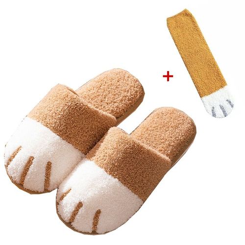 Chaussure D'hiver D'intérieur En Coton Pour Femmes, Mignon Dessin Animé Patte De Chat Hommes Femmes Amoureux Diapositives De Fourrure Plus Velours Chaud Fond Doux Pantoufles Pour Femmes