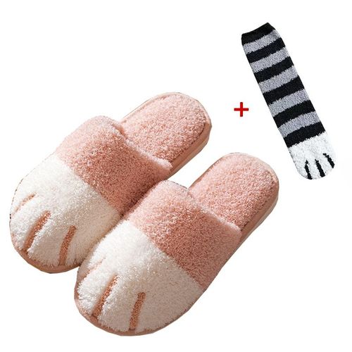 Chaussure D'hiver D'intérieur En Coton Pour Femmes, Mignon Dessin Animé Patte De Chat Hommes Femmes Amoureux Diapositives De Fourrure Plus Velours Chaud Fond Doux Pantoufles Pour Femmes