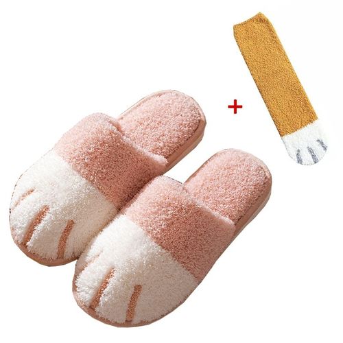Chaussure D'hiver D'intérieur En Coton Pour Femmes, Mignon Dessin Animé Patte De Chat Hommes Femmes Amoureux Diapositives De Fourrure Plus Velours Chaud Fond Doux Pantoufles Pour Femmes