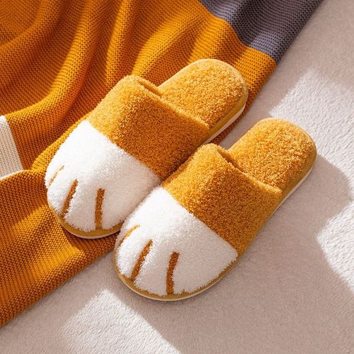 Chaussure D'hiver D'intérieur En Coton Pour Femmes, Mignon Dessin Animé Patte De Chat Hommes Femmes Amoureux Diapositives De Fourrure Plus Velours Chaud Fond Doux Pantoufles Pour Femmes