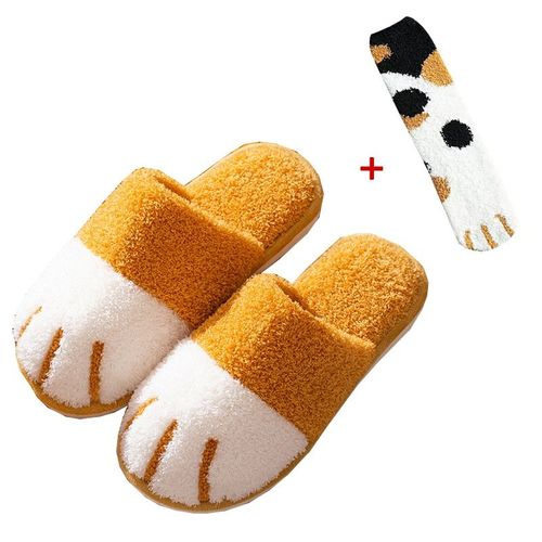 Chaussure D'hiver D'intérieur En Coton Pour Femmes, Mignon Dessin Animé Patte De Chat Hommes Femmes Amoureux Diapositives De Fourrure Plus Velours Chaud Fond Doux Pantoufles Pour Femmes