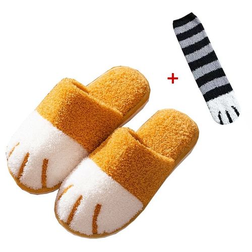 Chaussure D'hiver D'intérieur En Coton Pour Femmes, Mignon Dessin Animé Patte De Chat Hommes Femmes Amoureux Diapositives De Fourrure Plus Velours Chaud Fond Doux Pantoufles Pour Femmes