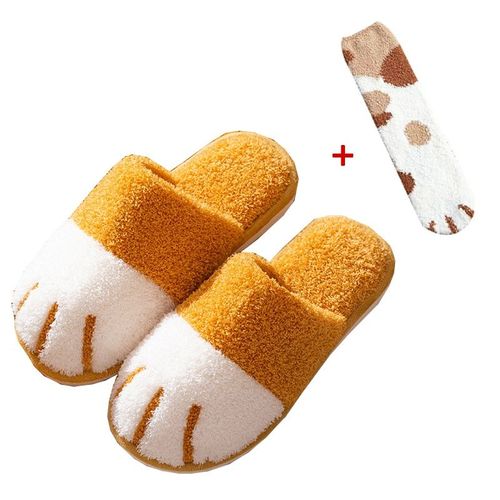 Chaussure D'hiver D'intérieur En Coton Pour Femmes, Mignon Dessin Animé Patte De Chat Hommes Femmes Amoureux Diapositives De Fourrure Plus Velours Chaud Fond Doux Pantoufles Pour Femmes