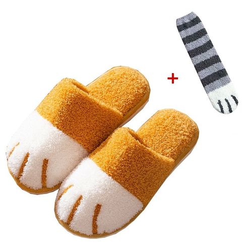 Chaussure D'hiver D'intérieur En Coton Pour Femmes, Mignon Dessin Animé Patte De Chat Hommes Femmes Amoureux Diapositives De Fourrure Plus Velours Chaud Fond Doux Pantoufles Pour Femmes