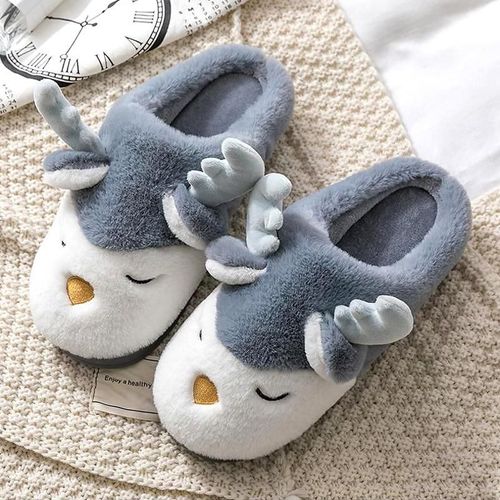 Chaussure Femme Chaussons Pantoufles Antidérapantes Pour Homme Et Femme, Chaussures De Maison Chaudes Et Douces, Motif Cerf Oulan, Pour Chambre Coucher, Hiver