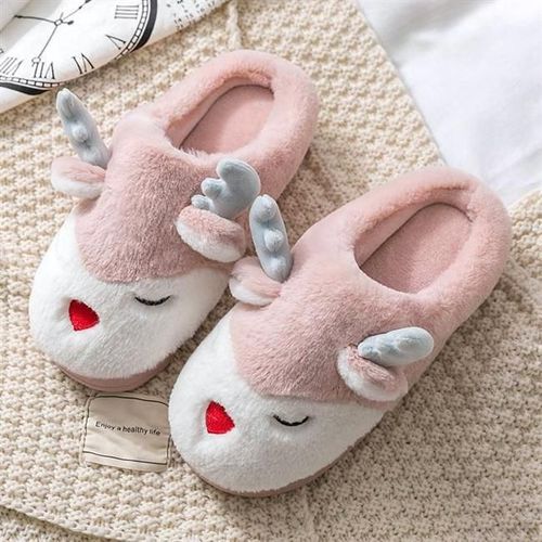 Chaussure Femme Chaussons Pantoufles Antidérapantes Pour Homme Et Femme, Chaussures De Maison Chaudes Et Douces, Motif Cerf Oulan, Pour Chambre Coucher, Hiver