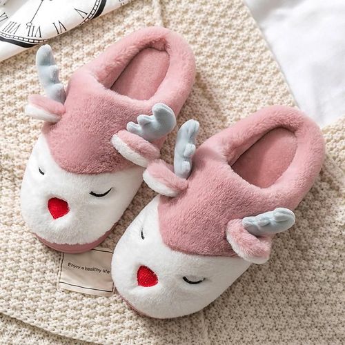 Chaussure Femme Chaussons Pantoufles Antidérapantes Pour Homme Et Femme, Chaussures De Maison Chaudes Et Douces, Motif Cerf Oulan, Pour Chambre Coucher, Hiver
