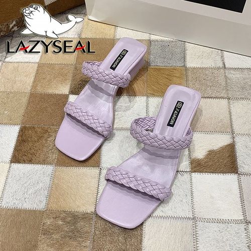 Chaussures Talons Carrés Pour Femmes, Mules Talons Violets, Pantoufles De Plage, Croisées, Style Bohème, Nouvelle Collectionté