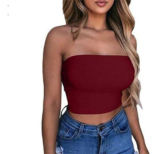 Bustier Tubulaire En Fibralette Pour Femmes,Bustier Sexy,Uni,Ouvert,Froncé,Solide,Précieux,Vêtements Chauds,Été