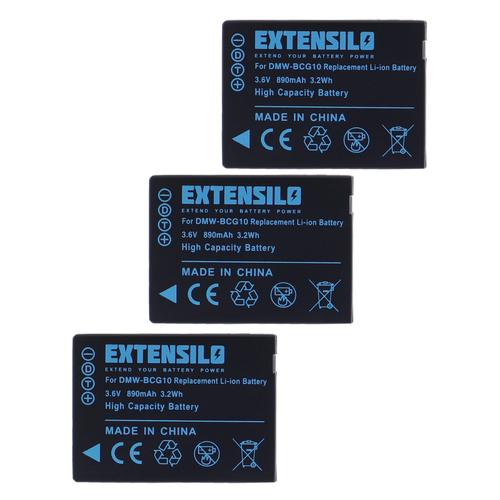 EXTENSILO 3x Batteries compatible avec Panasonic Lumix DMC-3D1, DMC-TZ10, DMC-TZ18, DMC-TZ20 appareil photo, reflex numérique (890mAh, 3,6V, Li-ion)