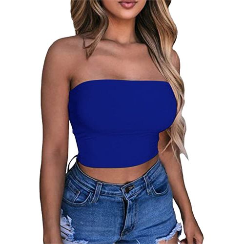 Haut Court Sexy Sans Bretelles Pour Femme,Streetwear,Slim,Dos Aux,Bleu,Y2k,Années 90,Été,2022