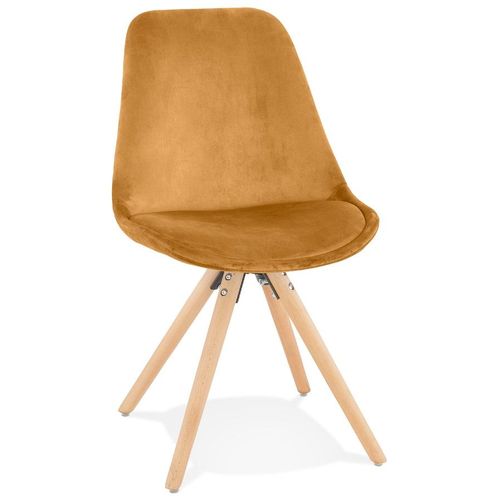 Chaise Vintage 'ricky' En Velours Moutarde Et Pieds En Bois Naturel