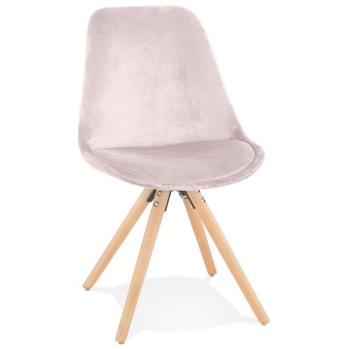 Chaise Vintage 'ricky' En Velours Rose Et Pieds En Bois Naturel