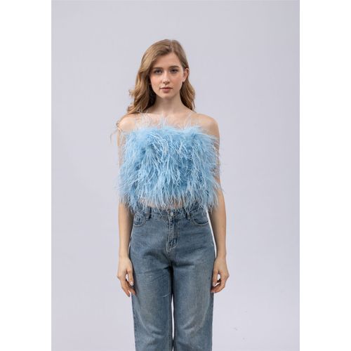 Haut Court En Plumes D'autruche Pour Femme,Haut Tubulaire Sans Bretelles En Fourrure,Banribfibrcamisole Sexy,Eleven Fuzz,Hauteur 30 Cm,2024