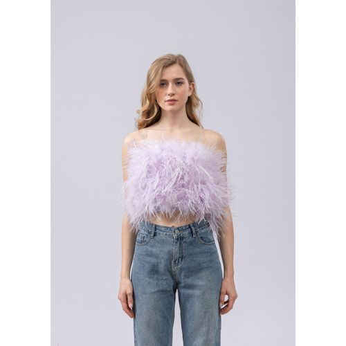 Haut Court En Plumes D'autruche Pour Femme,Haut Tubulaire Sans Bretelles En Fourrure,Banribfibrcamisole Sexy,Eleven Fuzz,Hauteur 30 Cm,2024
