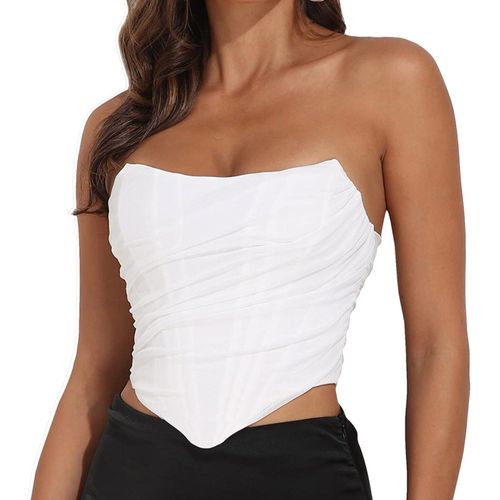 Bustier En Maille Sans Bretelles Pour Femmes,Bustier Vintage,Dos Nu,Fermeture Éclair,Corset Moulant,Haut Court,Solide,Invisible,Mujer Topi