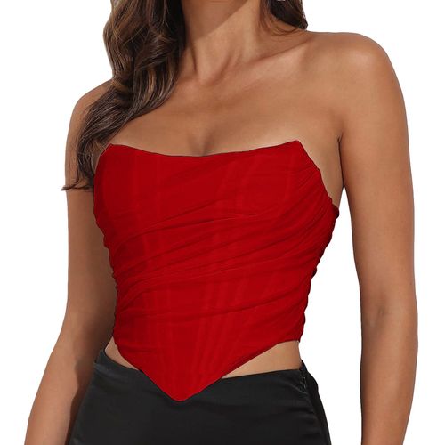 Bustier En Maille Sans Bretelles Pour Femmes,Bustier Vintage,Dos Nu,Fermeture Éclair,Corset Moulant,Haut Court,Solide,Invisible,Mujer Topi