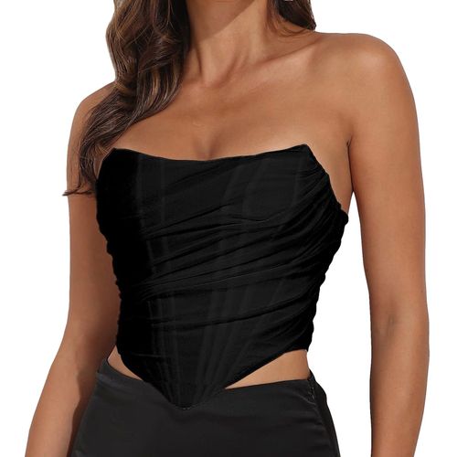Bustier En Maille Sans Bretelles Pour Femmes,Bustier Vintage,Dos Nu,Fermeture Éclair,Corset Moulant,Haut Court,Solide,Invisible,Mujer Topi