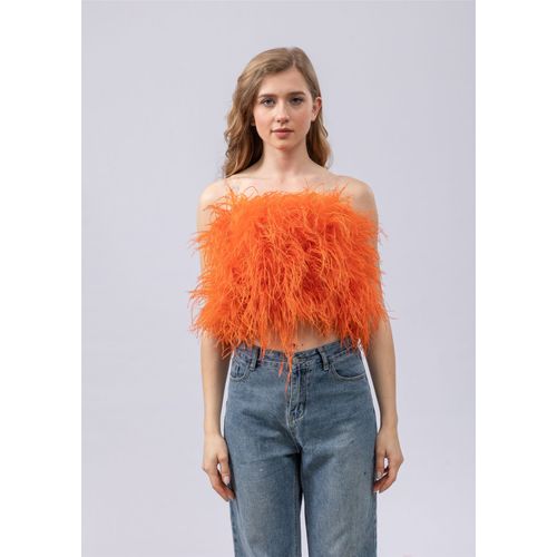 Haut Court En Plumes D'autruche Pour Femme,Haut Tubulaire Sans Bretelles En Fourrure,Banribfibrcamisole Sexy,Eleven Fuzz,Hauteur 30 Cm,2024