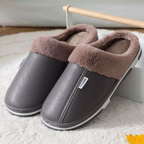 Chaussures D'intérieur Imperméables Pour Hommes Et Femmes, Pantoufles D'hiver Pour La Maison, En Faux Cuir, Peluche Chaude, Antidérapantes