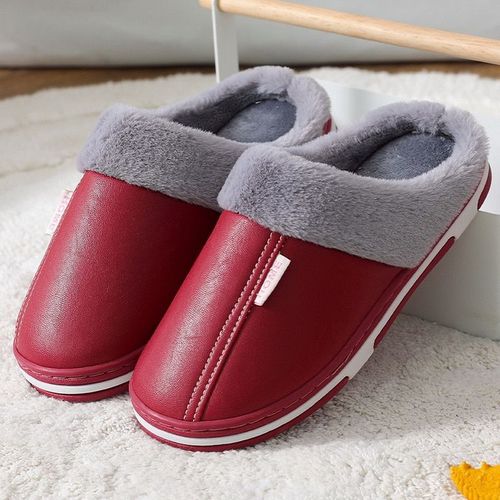 Chaussures D'intérieur Imperméables Pour Hommes Et Femmes, Pantoufles D'hiver Pour La Maison, En Faux Cuir, Peluche Chaude, Antidérapantes - 46-47