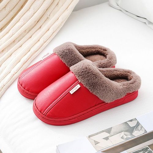 Chaussures D'intérieur Imperméables Pour Hommes Et Femmes, Pantoufles D'hiver Pour La Maison, En Faux Cuir, Peluche Chaude, Antidérapantes