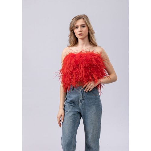 Haut Court En Plumes D'autruche Pour Femme,Haut Tubulaire Sans Bretelles En Fourrure,Banribfibrcamisole Sexy,Eleven Fuzz,Hauteur 30 Cm,2024