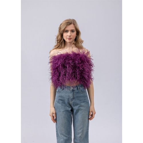 Haut Court En Plumes D'autruche Pour Femme,Haut Tubulaire Sans Bretelles En Fourrure,Banribfibrcamisole Sexy,Eleven Fuzz,Hauteur 30 Cm,2024
