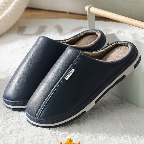 Chaussures D'intérieur Imperméables Pour Hommes Et Femmes, Pantoufles D'hiver Pour La Maison, En Faux Cuir, Peluche Chaude, Antidérapantes