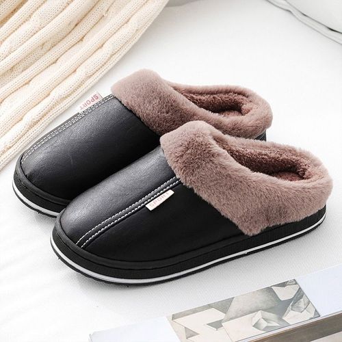 Chaussures D'intérieur Imperméables Pour Hommes Et Femmes, Pantoufles D'hiver Pour La Maison, En Faux Cuir, Peluche Chaude, Antidérapantes