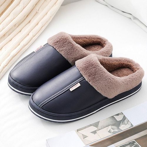 Chaussures D'intérieur Imperméables Pour Hommes Et Femmes, Pantoufles D'hiver Pour La Maison, En Faux Cuir, Peluche Chaude, Antidérapantes