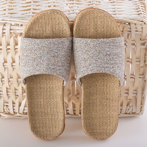 Chaussures En Lin Pour Femmes, Chaussures De Sol D'intérieur De Loisirs De Couleur Assortie, Pantoufles Pour La Maison, Pantoufles Plates Bout Ouvert Pour Dames