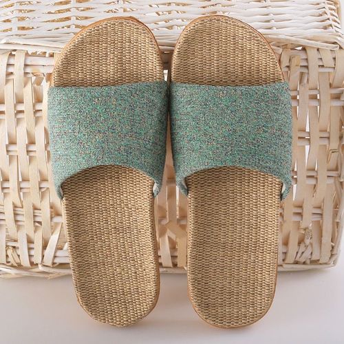 Chaussures En Lin Pour Femmes, Chaussures De Sol D'intérieur De Loisirs De Couleur Assortie, Pantoufles Pour La Maison, Pantoufles Plates Bout Ouvert Pour Dames
