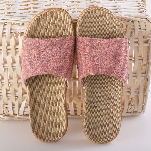 Chaussures En Lin Pour Femmes, Chaussures De Sol D'intérieur De Loisirs De Couleur Assortie, Pantoufles Pour La Maison, Pantoufles Plates Bout Ouvert Pour Dames