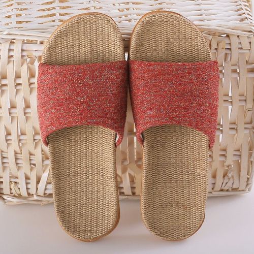 Chaussures En Lin Pour Femmes, Chaussures De Sol D'intérieur De Loisirs De Couleur Assortie, Pantoufles Pour La Maison, Pantoufles Plates Bout Ouvert Pour Dames