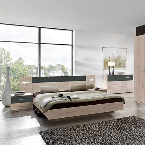 Lit 2 Personnes 140x200 Cm Chêne Clair Et Anthracite - Massa