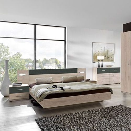 Lit 2 Personnes 160x200 Cm Chêne Clair Et Anthracite - Massa